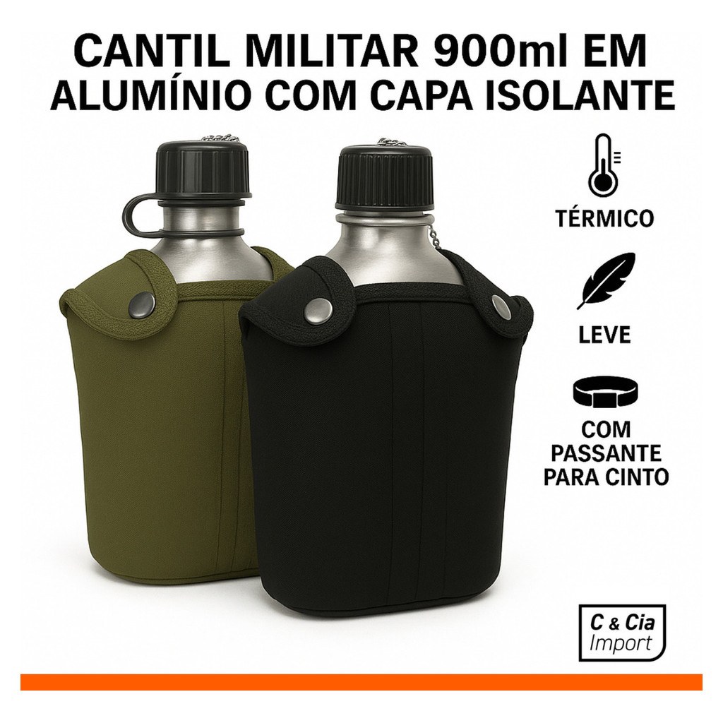 Cantil Militar Camping Trilha 900ml Plástico Verde E Preto em Oferta na Shopee