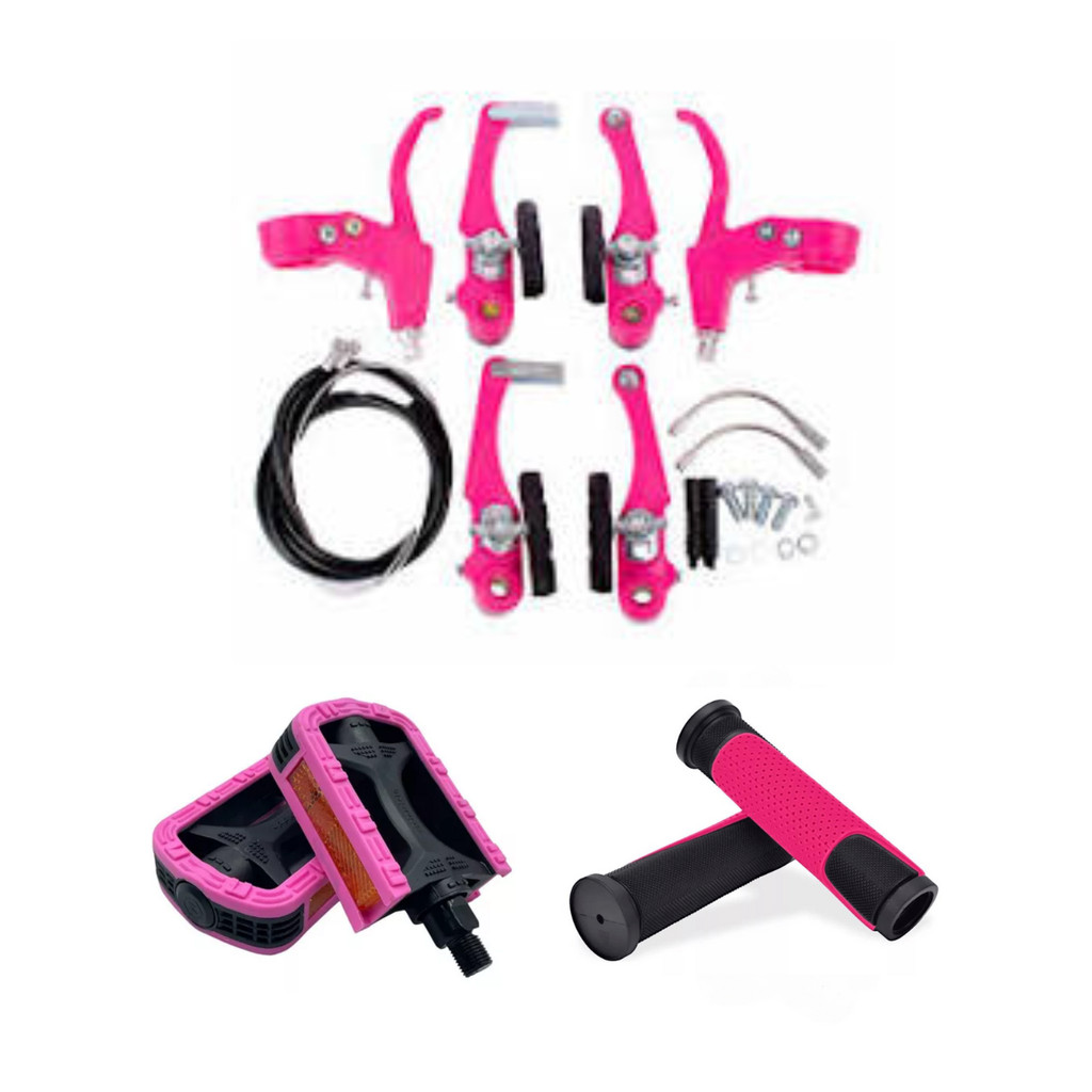 Kit Manopla + Freio Nylon + Pedal Metal 1/2 Bike Aro 20-26