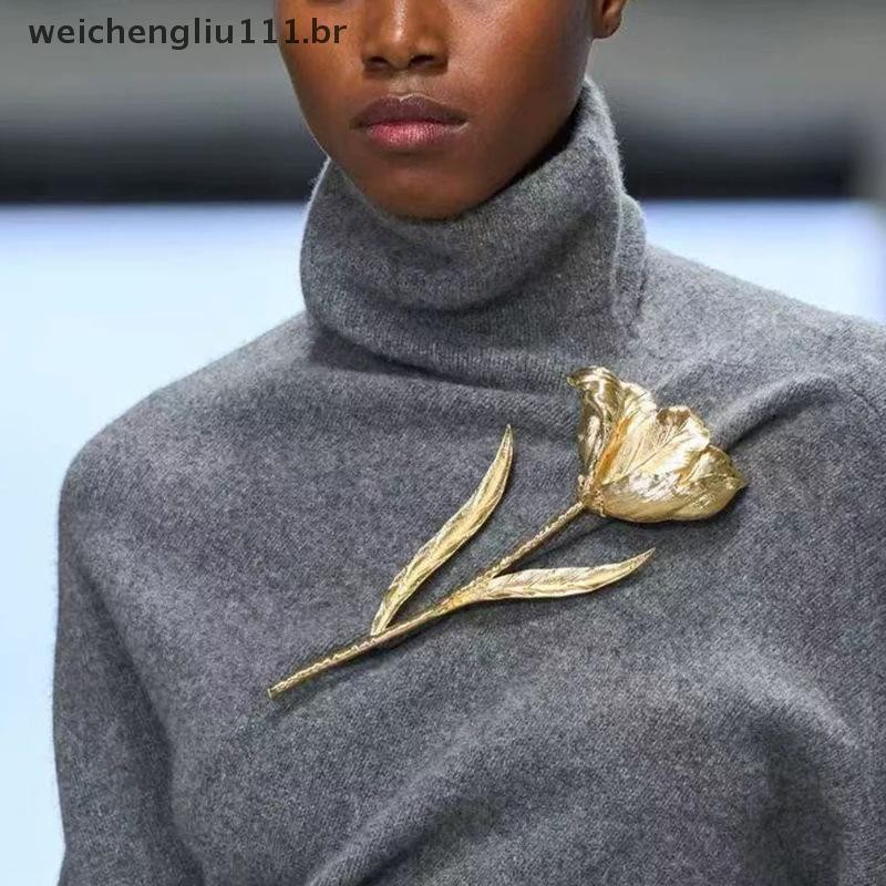 # weicheng Broche De Flor De Folha De Metal Grande Vintage Para Mulheres Meninas Moda Exagerada Terno Corsage Pinos Aces
