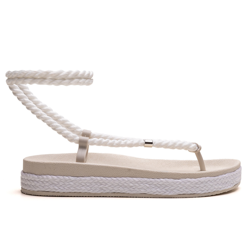 Sandália Chinelo Papete Feminina FlatForm Plataforma Baixa Corda De Amarrar na Perna Birken Macia Confortável Tendência