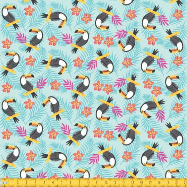 Tecido Tricoline Estampado Tucano Animais Costura Painel Patchwork Artesanal Feito Mão Corte