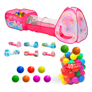 Barraca Cabana Infantil 3 Em 1 Menina Túnel Piscina Com 40 Bolinhas Coloridas em Oferta na Shopee