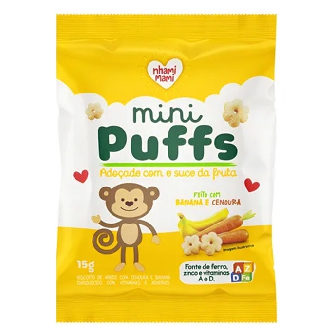 Biscoito Mini Puffs Banana E Cenoura 15g - Nhami Mami