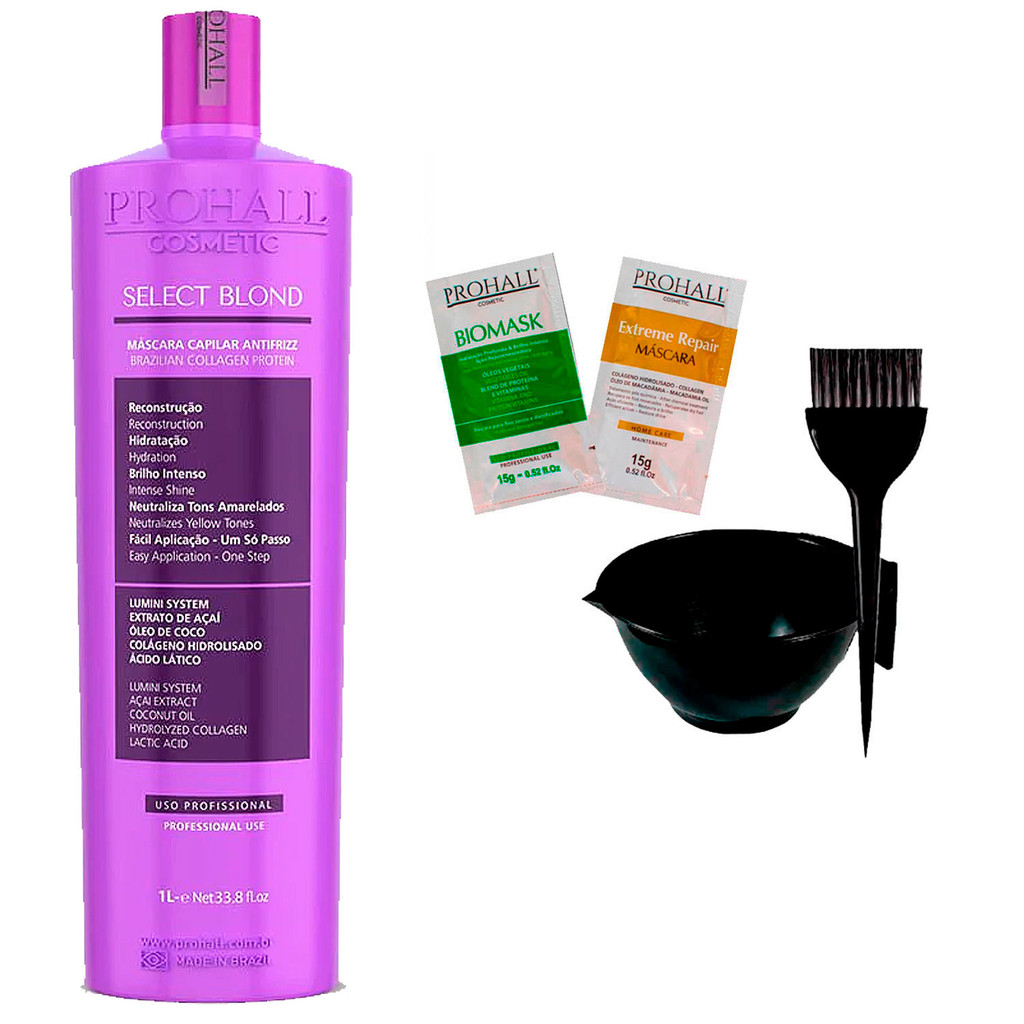 Alisante Capilar Progressiva Loiras Select Blond Prohall 1 Litro +Cumbuca e Sachês