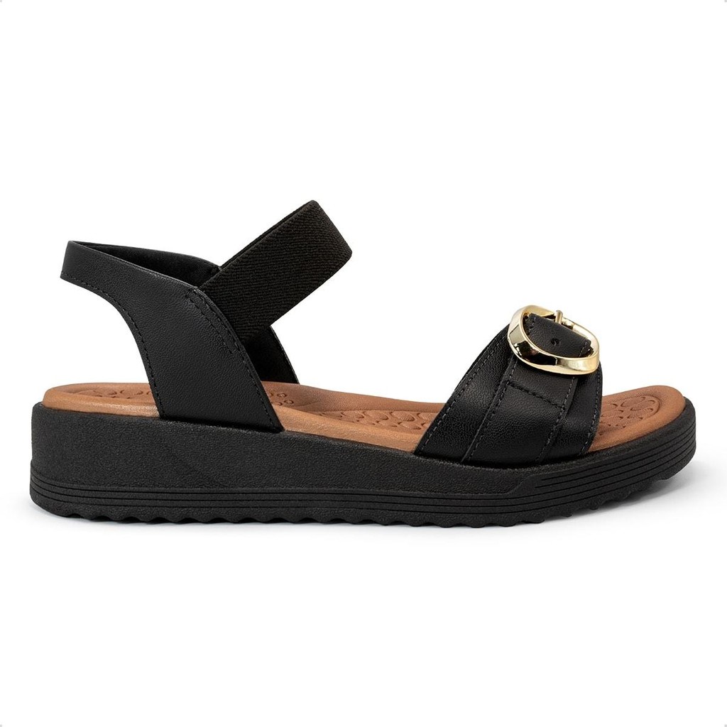 Sandália Usaflex Feminina Salto Anabela Fivela Couro Casual UD13002