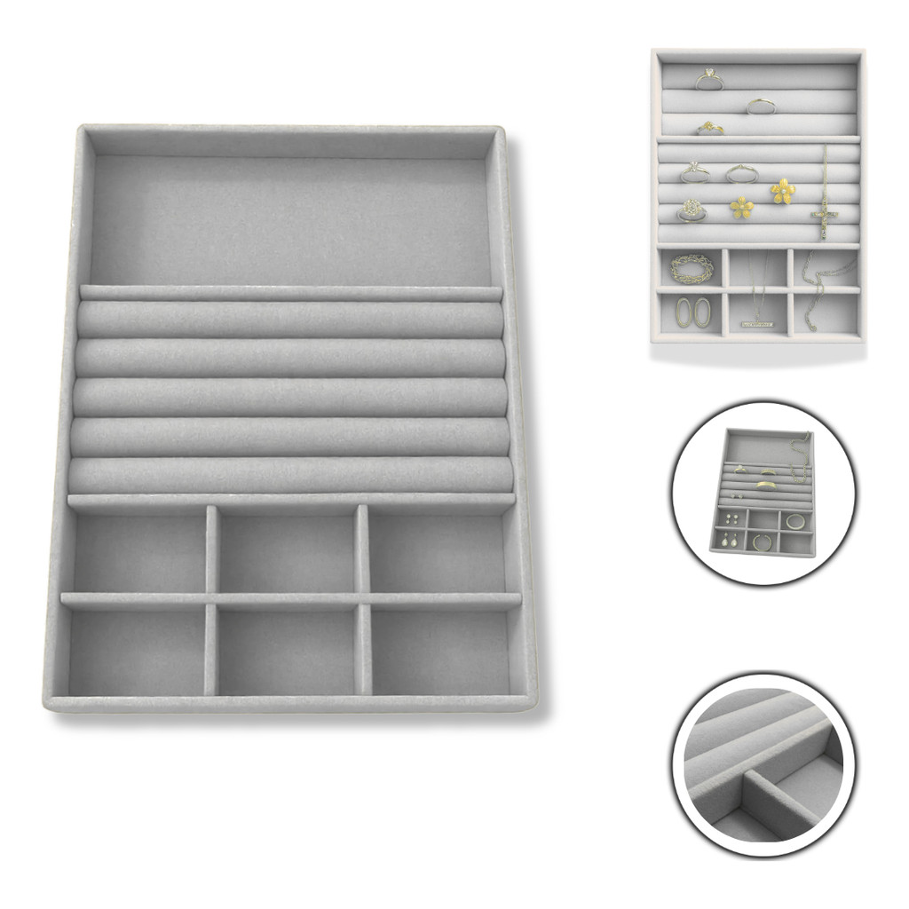 Bandeja Porta Joias Gaveta Estojo Veludo Organizador Brincos Anéis Colares 24x18cm