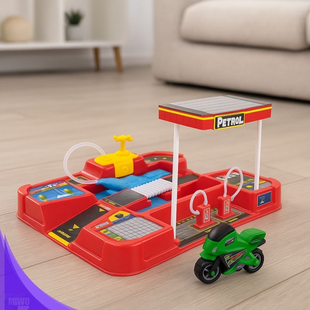 Lava Rápido Infantil Estação Serviço Postinho Com Moto Brinquedo Educativo Montar Desmontar Menino