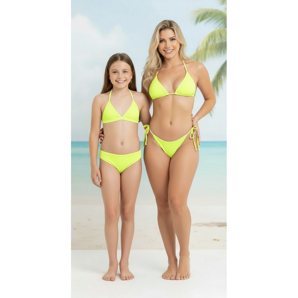 Kit 3 Conjunto Tal Mãe Tal Filha Biquíni Poliamida com Proteção UV – Praia Verão