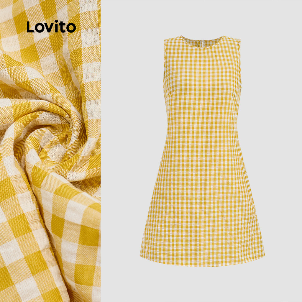 (NEW) Lovito Vestido Casual com Bolsos Primavera/verão Amarelo para Mulheres L154ED012 em Oferta na Shopee