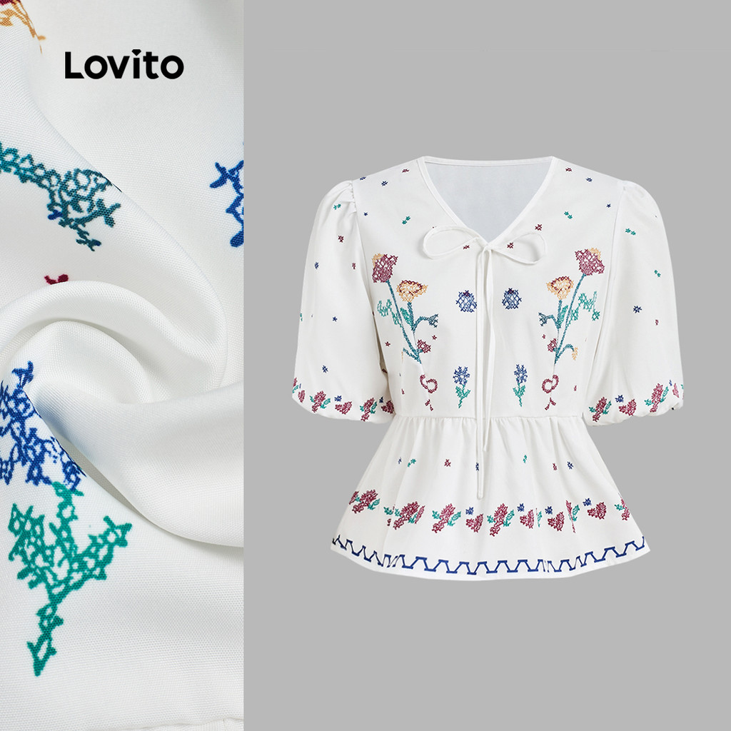 (NEW) Lovito Blusa Fofa com Babados para Primavera/verão para mulheres LBL29343 em Oferta na Shopee