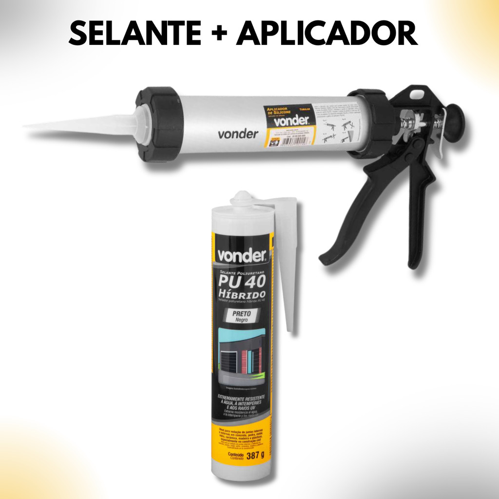 Selante PU 40 Híbrido Preto 387g + Aplicador de Silicone Alumínio