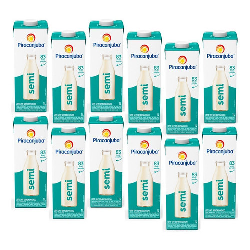 Piracanjuba Leite Semidesnatado 1L - Kit 12 unidades