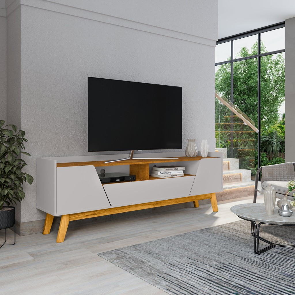 Rack Para TV Até 70 Polegadas 2 Portas 1 Gaveta 2 Nichos Decor  Off White/Naturalle em Oferta na Shopee