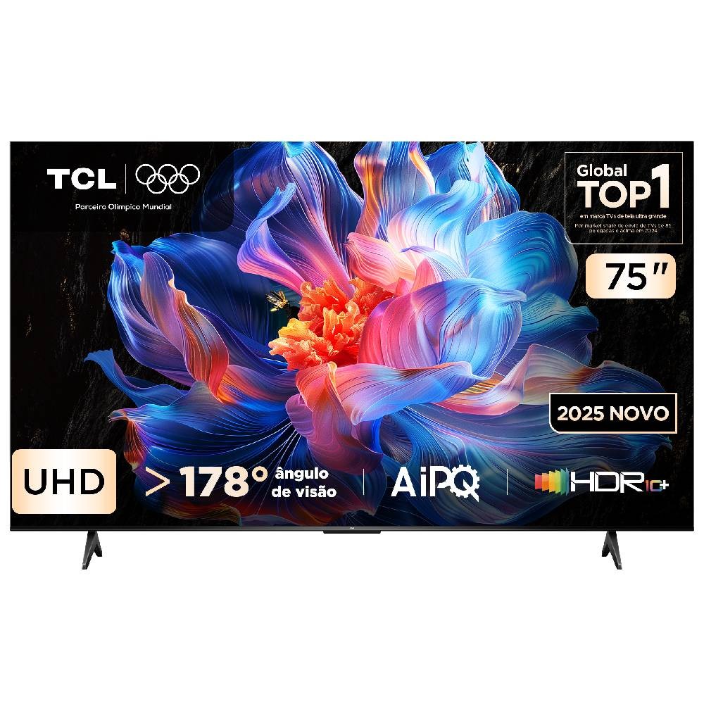Smart TV TCL 75 Polegadas UHD 4K P6K WiFi Bluetooth Google TV 3 HDMI HDR10+ Dolby Audio 75P6K
