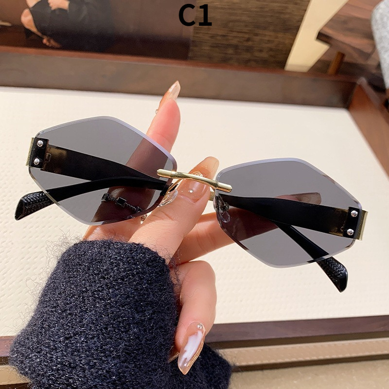 Óculos De Sol Femininos , De metal Poligonal Sem Moldura Da Moda Masculina E Feminina — imagem 2 de 2