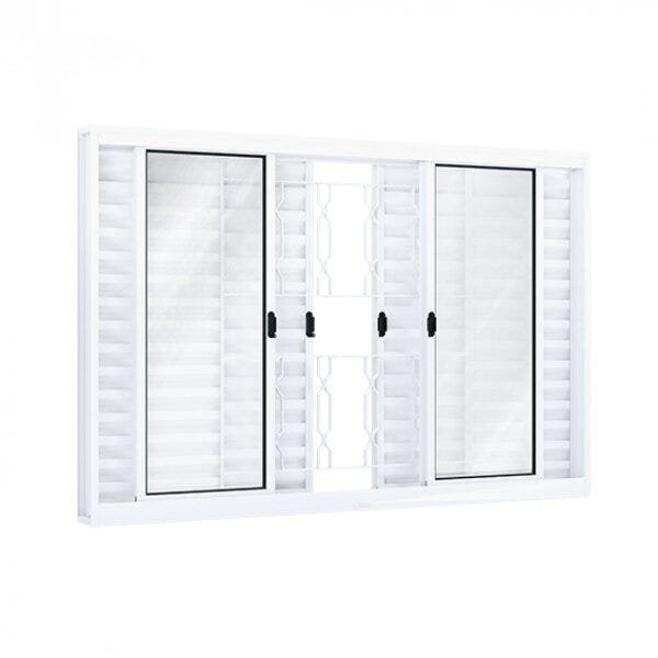 Janela de Aço Veneziana 100x200cm 6 Folhas com Grade Mosaico e Vidro Riobras 100cm x 200cm em Oferta na Shopee