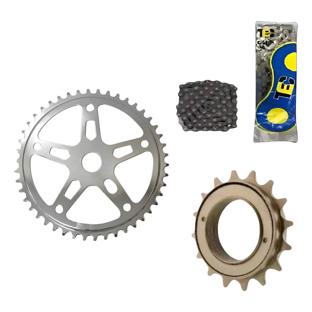 Pack Transmissão Bicicleta Sem Marcha Coroa Corrente E Catraca Aço