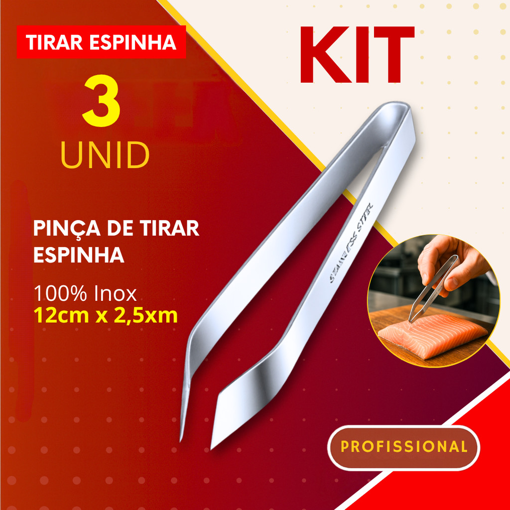 Pinça Culinaria Kit 3, 2 ou 1 Peça Uso Tirar Espinha de Peixe Inox Pesca Restaurante em Oferta na Shopee