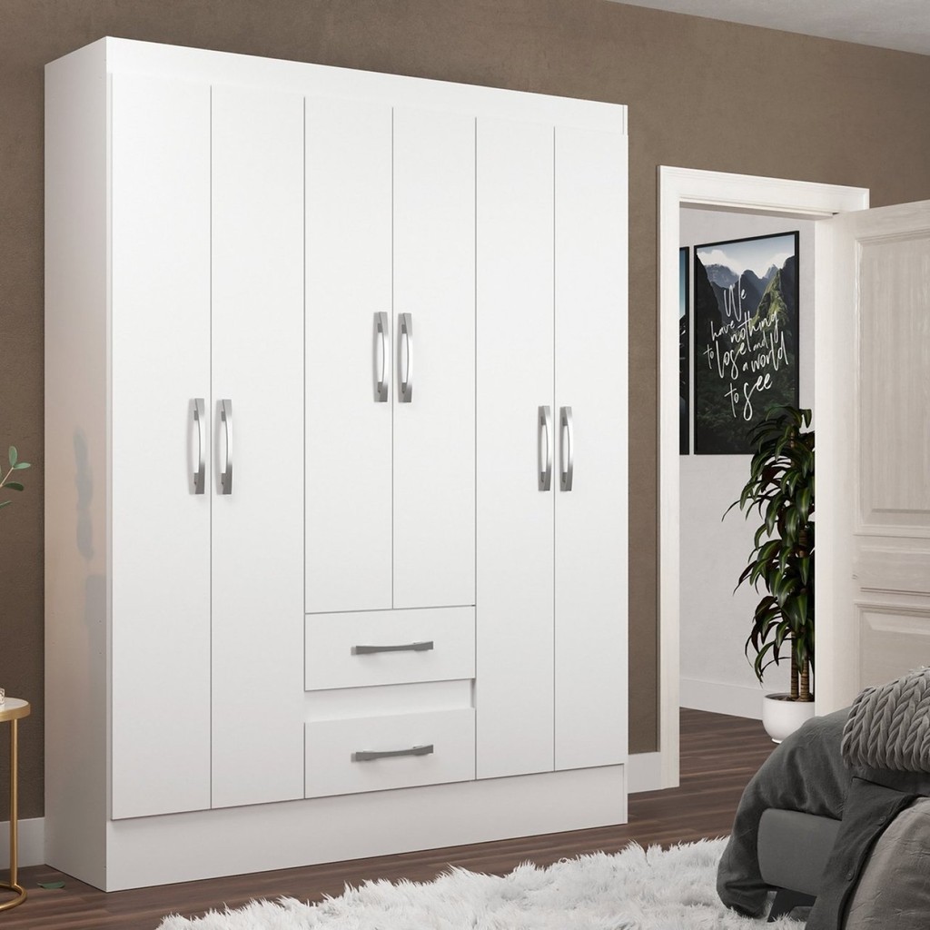 Guarda Roupas Solteiro 6 Portas 2 Gavetas Magistral Branco em Oferta na Shopee
