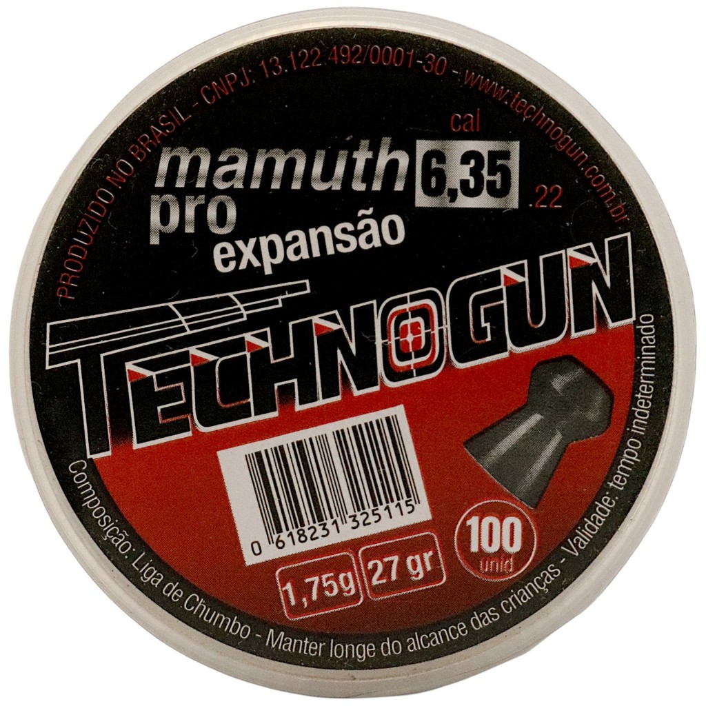 Chumbinho Technogun Mamuth Pro Expansão 6.35mm (.25) - 100un em Oferta na Shopee