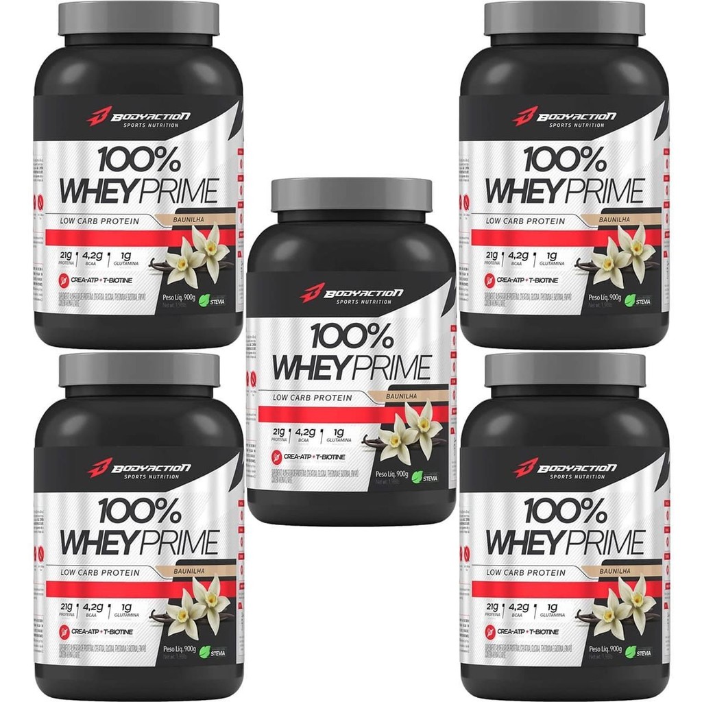 Kit 5X 100% Whey Prime Concentrado - 900g Baunilha - BodyAction