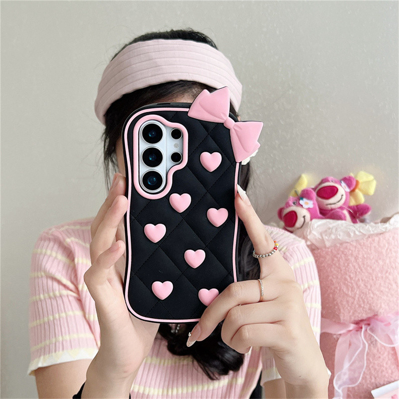 Capa Para Samsung S23 S26 S25 S24 Ultra A17 A37 A57 A54 A06 A07 A55 A35 A16 A26 A36 A56 5G Bonito Rosa Amor Coração Arco