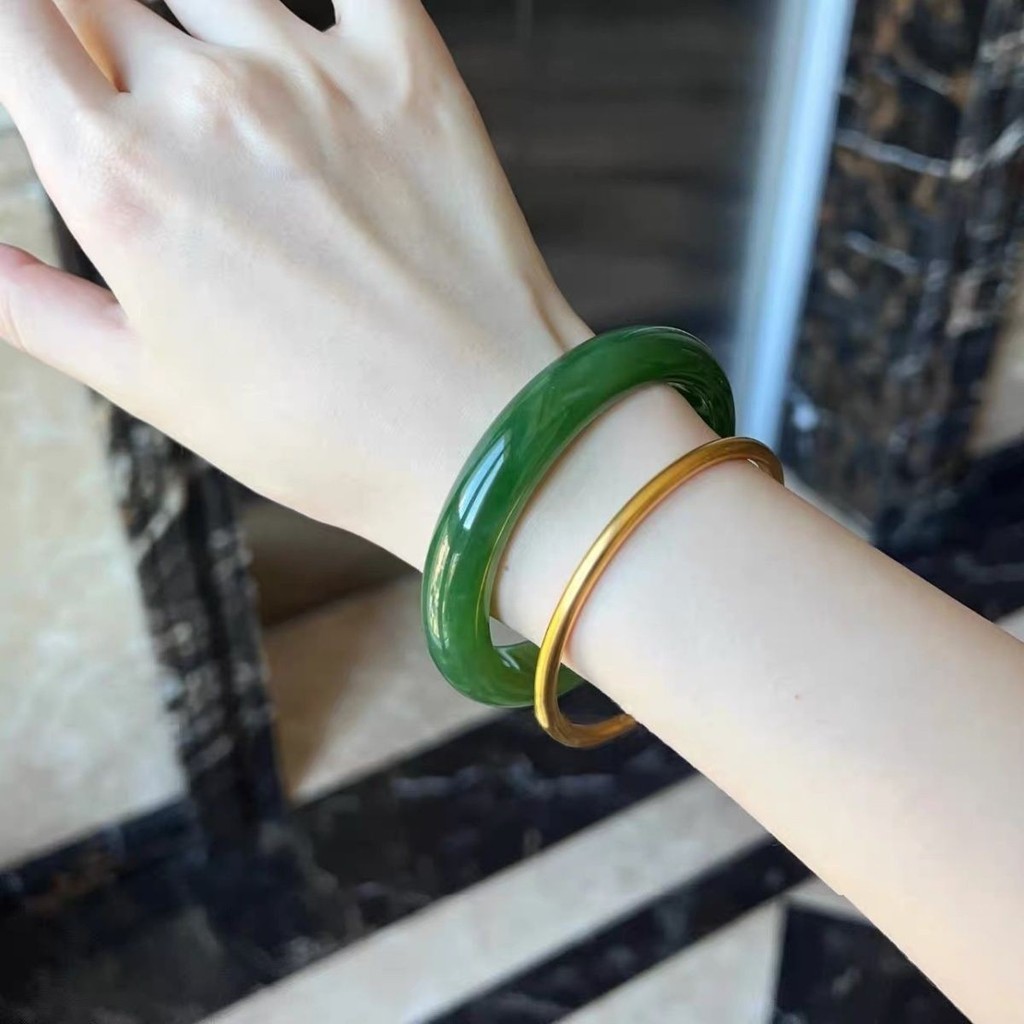 Real Jade Natural jasper ampliado pulseira mãe mais velho amigo presente Xinjiang Hetian jasper espinafre pulseira verde