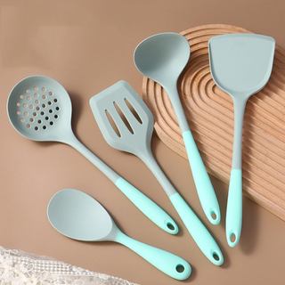 Conjunto de Utensílios de Cozinha de Silicone de 5 Peças, Conjunto de Cozinha, Utensílios de Cozinha de Silicone com Cab