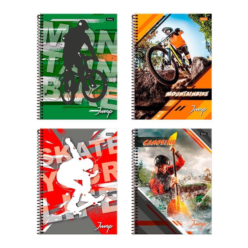 Caderno Espiral Foroni Universitário Capa Dura Jump 1 Matéria 96 Folhas - Embalagem com 4 Unidades