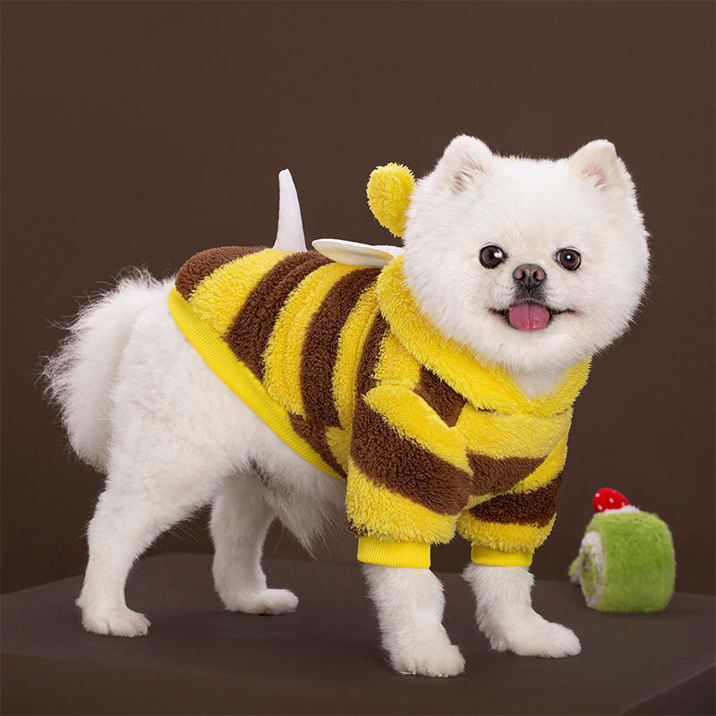 Bonito Abelha Inverno Roupas Quentes De Pelúcia Filhote De Cachorro Casaco Pet Macacão Engraçado Trajes Do Cão Velo Chih