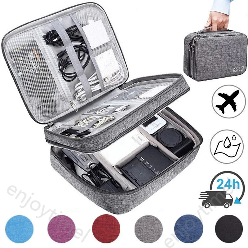 Bolsa de Armazenamento de Cabos à Prova d'Água, Organizador Eletrônico Digital Portátil para Cabos USB, Carregadores e P