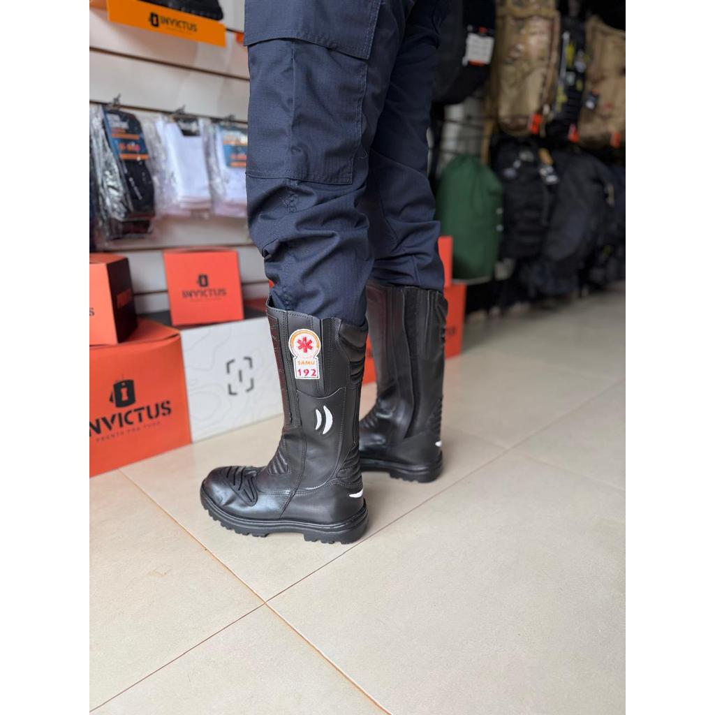 Bota Coturno SAMU 192 Cano Longo 100% Couro Legítimo Socorrista Bombeiro Palmilha Gel Zíper C.A feminina