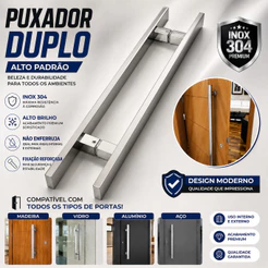Puxador 60 cm em Aço Inox 304 Polido para Portas Pivotantes, de Vidro, Madeira e Alumínio (Par)