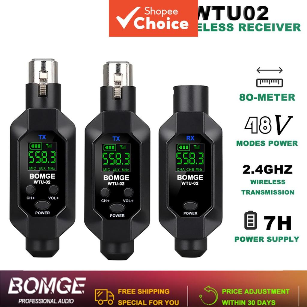BOMGE Sistema de Microfone Sem Fio UHF Transmissor e Receptor XLR para Microfone Dinâmico e Guitarra, Alcance de 30