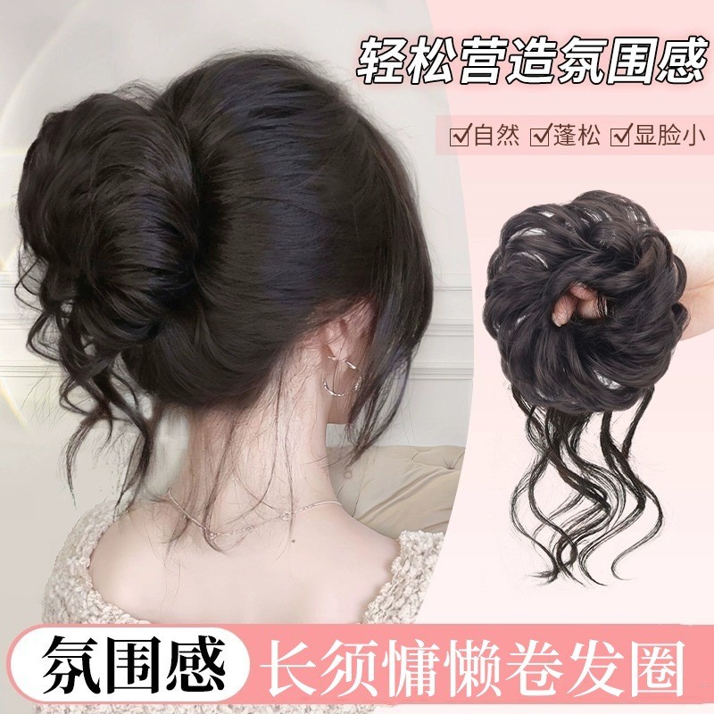 Cabelo longo anel de cabelo cabeça anel fofo simulação cabeça flor Bud cabelo encaracolado estilo bola Cocktail anel big