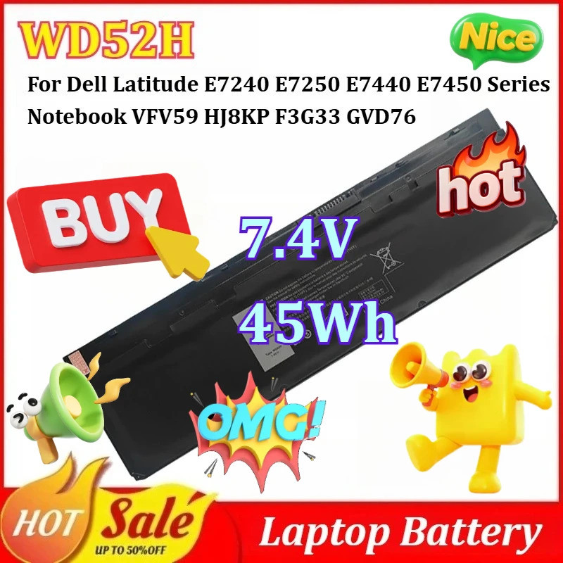 WD52H 7.4V 45Wh Bateria Para Portátil Dell Latitude E7240 E7250 E7440 E7450 Série Notebook VFV59 HJ8KP F3G33 GVD76 VPH5X