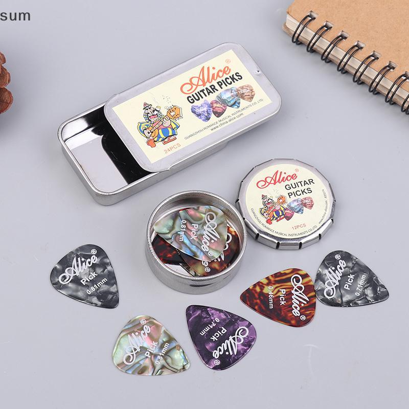 [sum] 12/24 Unidades De Guitarra Elétrica Acústica Pis Palhetas Celulóide Multifuncional Com Caixa De Coleção De Peixes