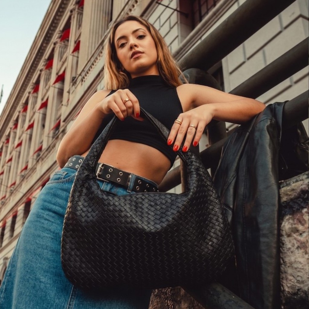 Bolsa de ombro em couro trançado, Bolsa femenina estilo minimalista luxo