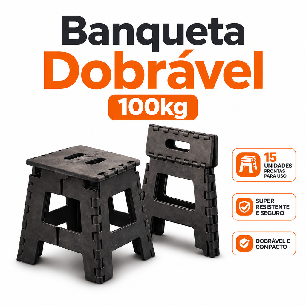 Kit 15 Banquetas Dobráveis 100kg Portátil com Alça Banco Compacto PP Reforçado Eventos Camping Pesca