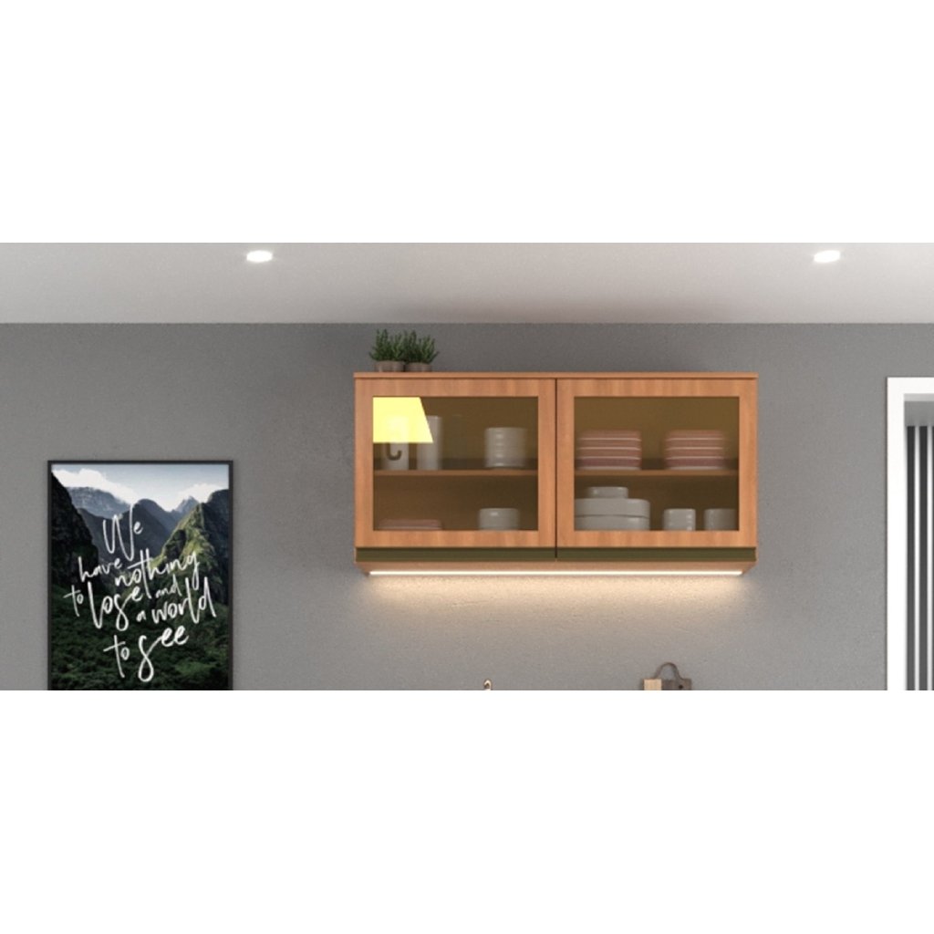 Armário para Cozinha Aéreo Porta de Vidro 120cm Cecília Marrom/Freijó/Off White