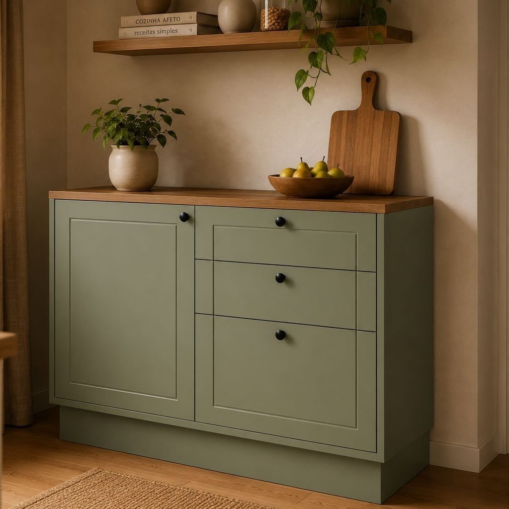 Balcão de Cozinha 1 Porta 3 Gavetas 100% MDF 120cm sem Tampo Sevilha Herval Verde/Hill Verde Hill