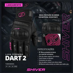 Kit Frio Luva De Moto Shiver Dart 2 Preta e Rosa Pilota Feminina Protecao no Dedo E Luva Termica Base Touch Tam P M G GG