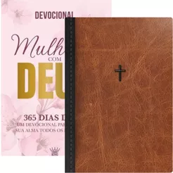 Kit Devocional Mulheres com Deus 365 Dias de Fé + Caderneta Sem Pauta Anotações Moleskine Cruz Marrom