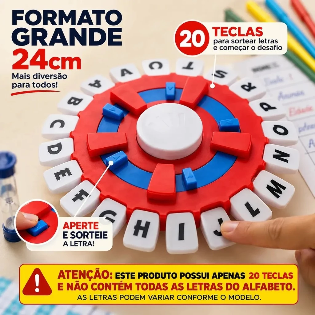 Jogo Stop Caça Palavras Tapple Responda Rápido 10 segundos Português 24cm Versão Grande