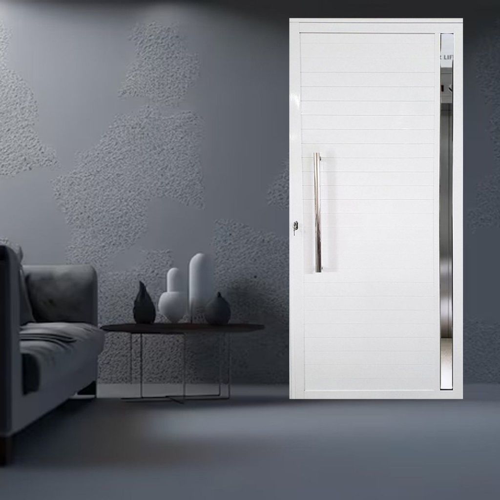 Porta Lambril de Alumínio 210 x 80cm com Visor Linha Veneza Esquadrias Bergamo Abertura Direita Branco Branco