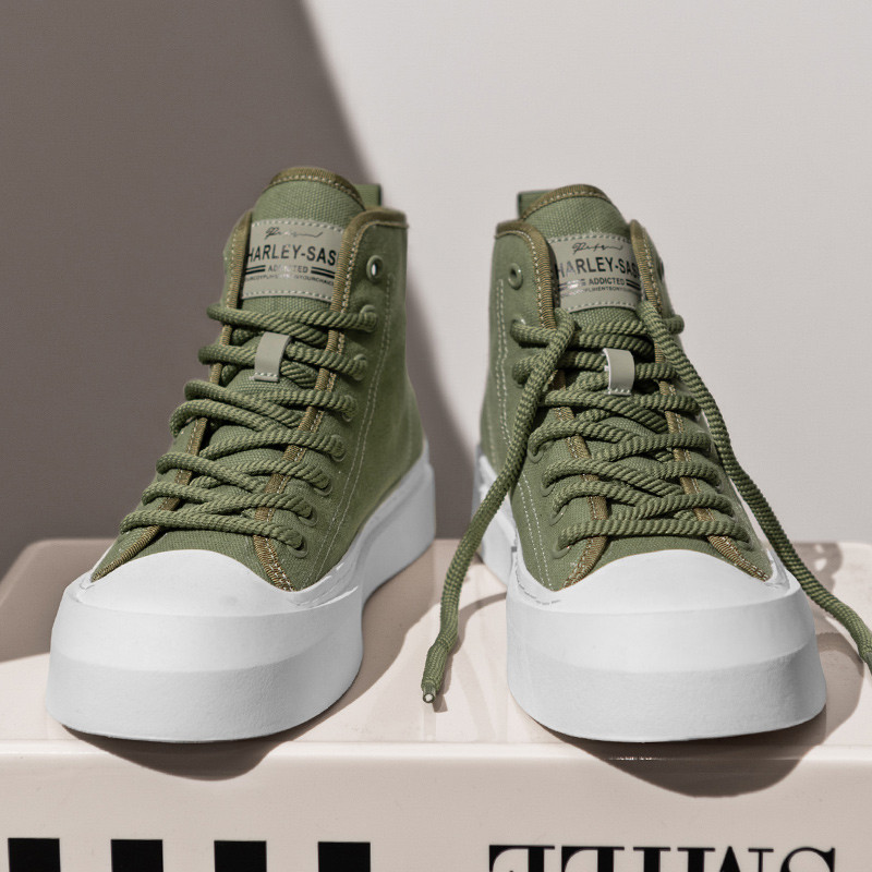 Sapatos de cano alto masculinos primavera respirável sapatos de lona masculino Mid-top sapatos casuais tênis masculinos