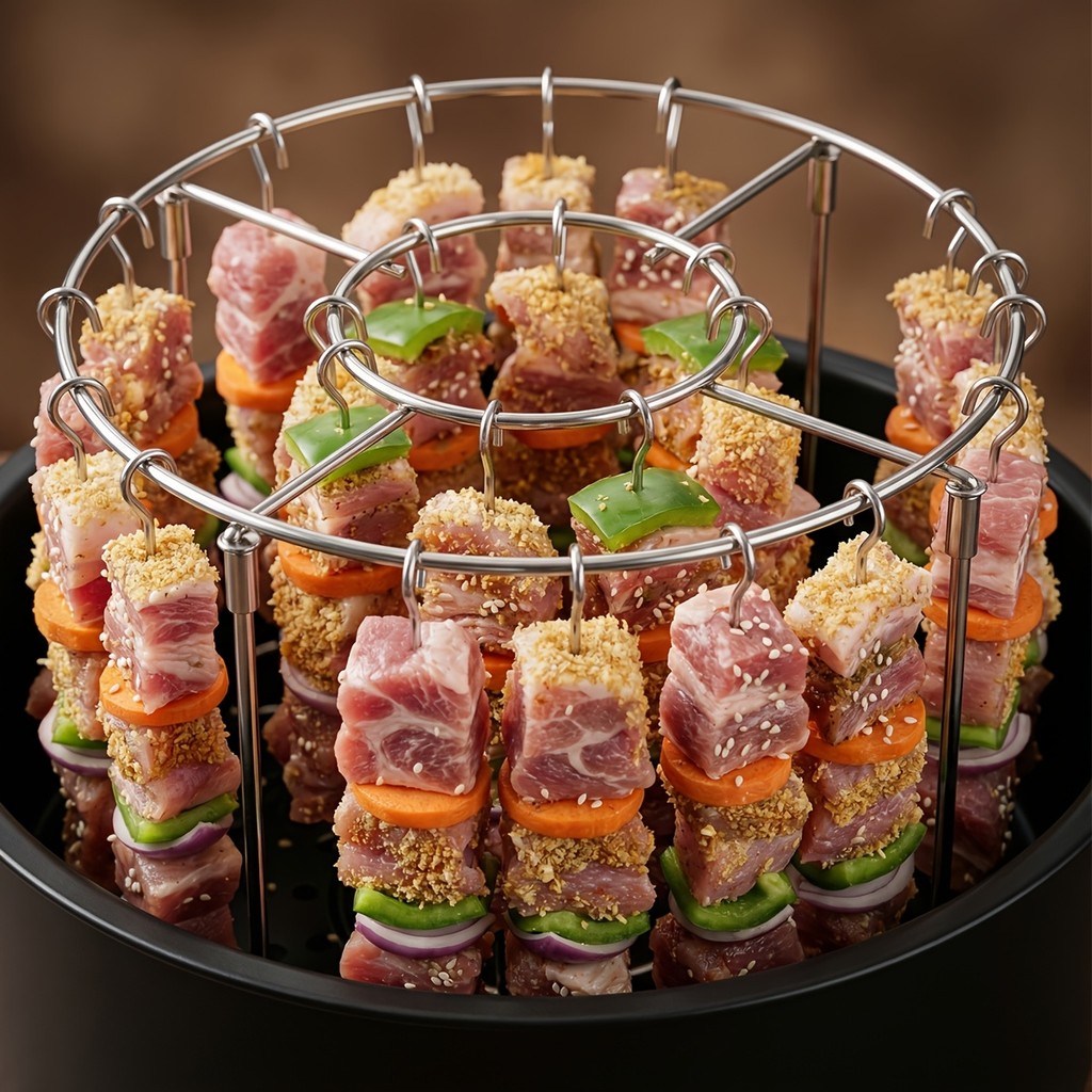 Rack De Espeto De Aço Inoxidável Multi Ganchos Fritadeira De Ar Suporte Para Churrasco Carne Vegetal Kebab Cozinhar