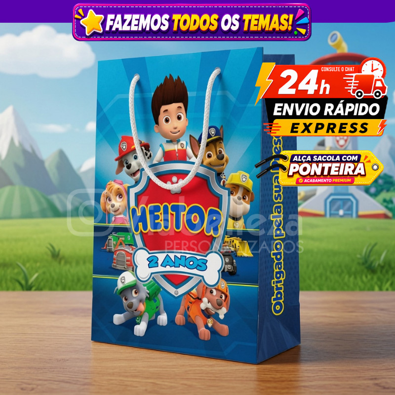 🛍️ Kit Sacolinhas Personalizada Patrulha C. Personalizada Lembrancinha de Aniversário Envio Rápido