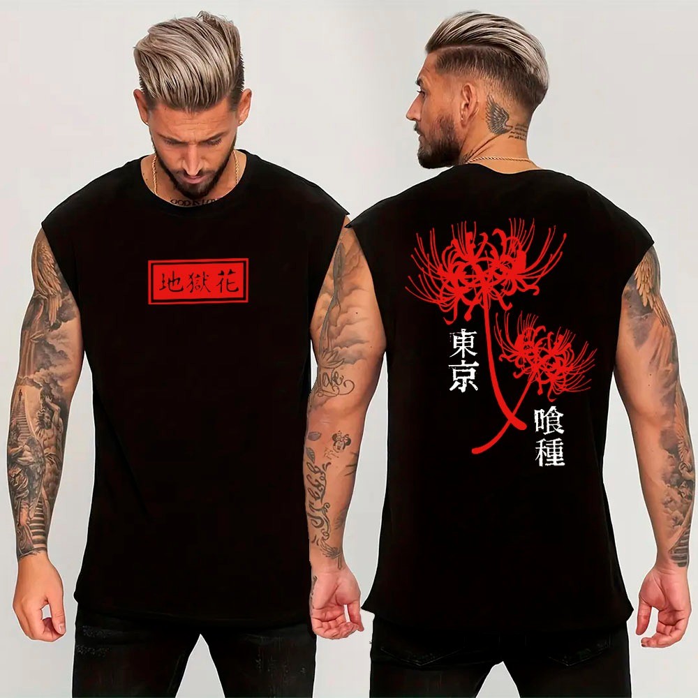 Camiseta camisa cavada oversized Regata Machão Oversized Algodão Anime Tokyo Ghoul Spider Lily Manga Arte