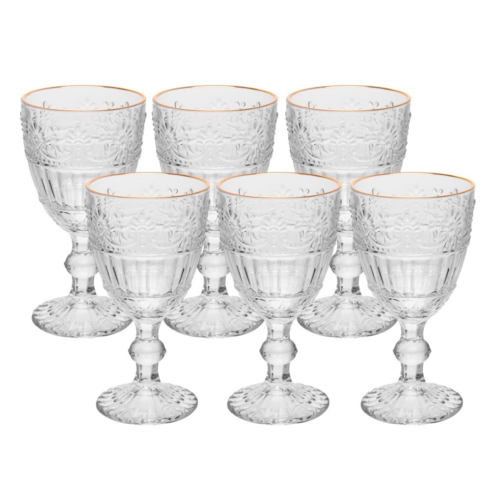 Jogo 6 Taça de Cristal Ecológico para Água Suco Mauve com Fio de Ouro 320ml  Wolff